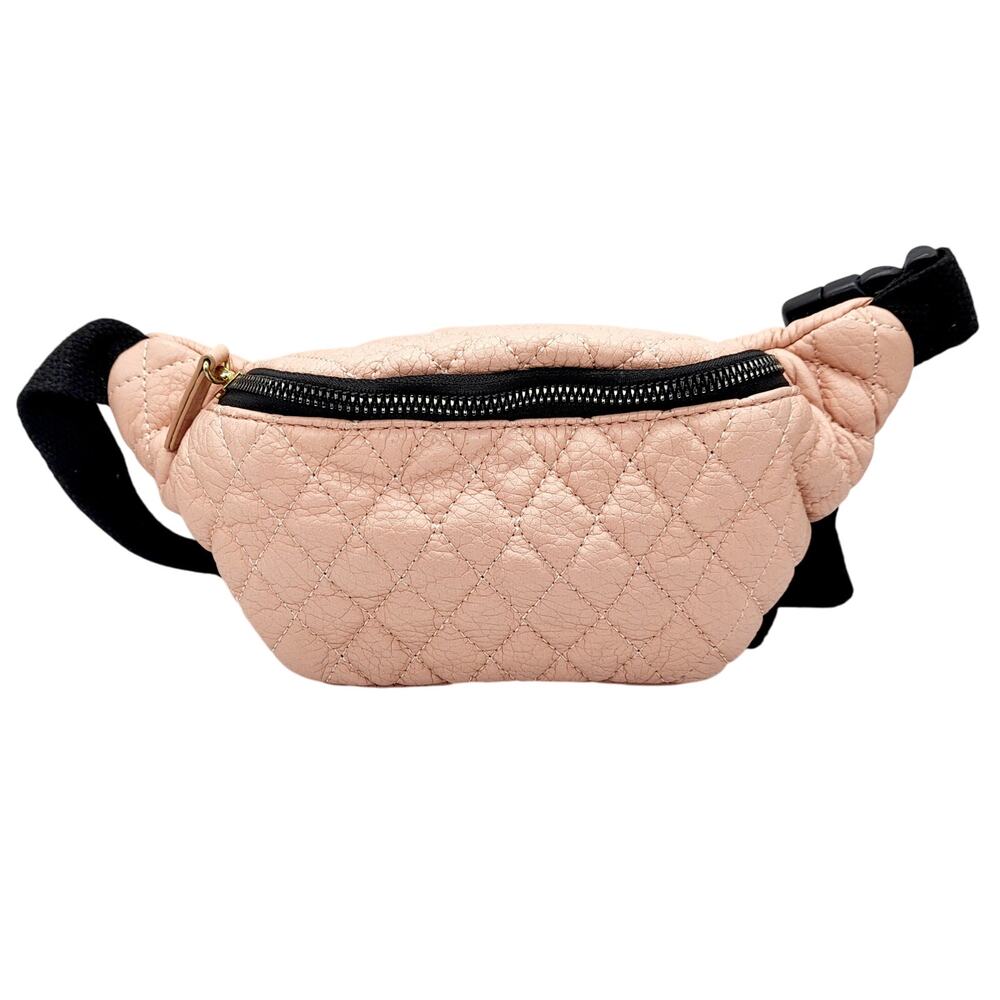LD Baby Pink Quilted Faux Leather Zip Closure Adjustable Waist Bag Fanny Pack